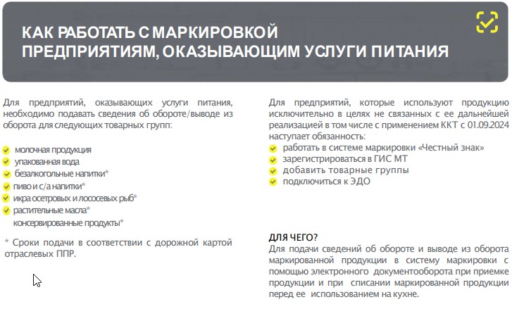 Информационный материал о вступлении в силу требований по маркировке средствами идентификации для предприятий, оказывающих услуги общественного питания.